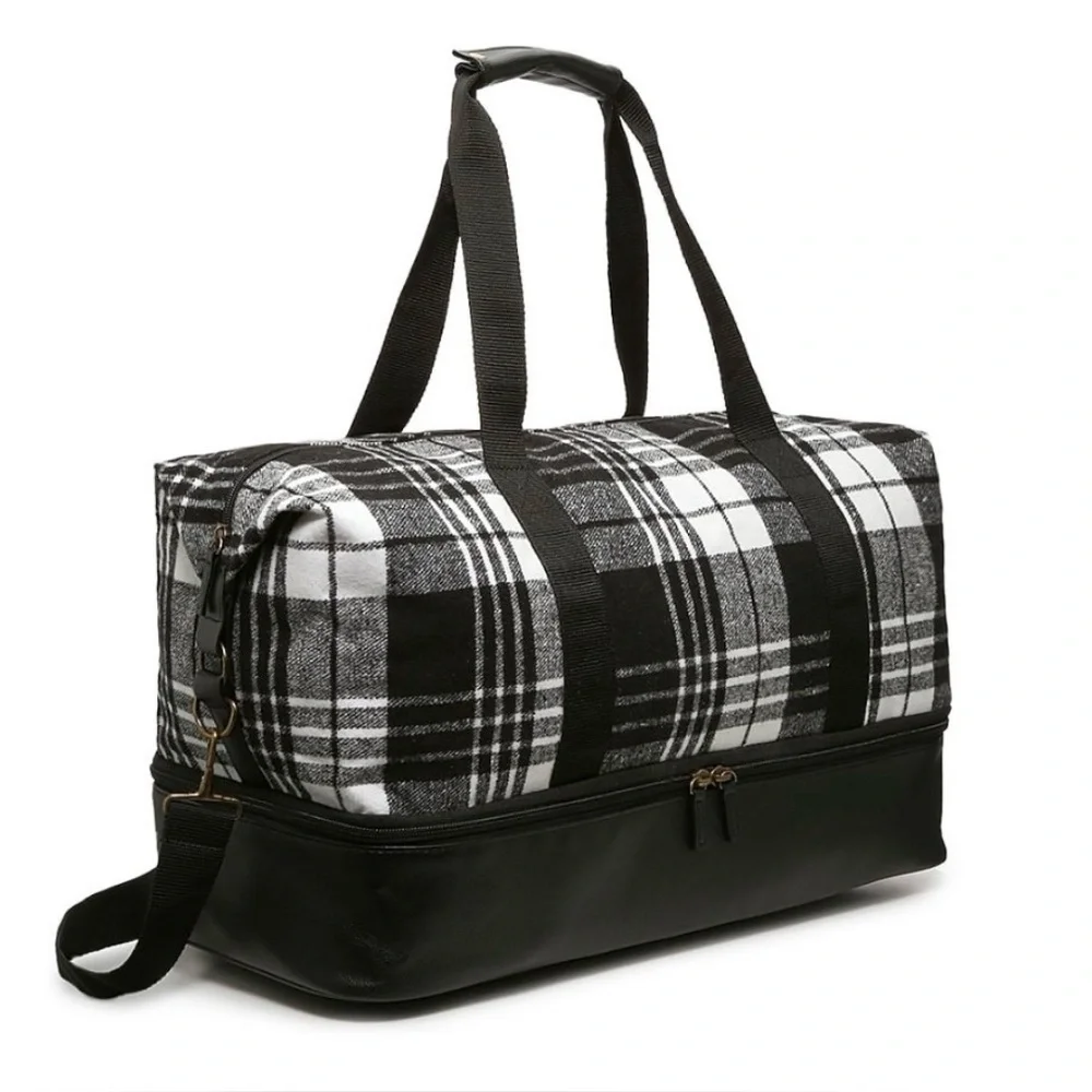 DSW Black and White Plaid Weekender Bag
